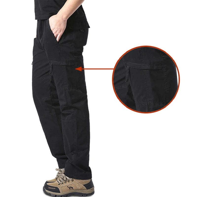 Pantalon Cargo Homme Coton Haute Qualité Multi-Poches Taille Élastique Loose – Casual Outdoor Camping Randonnée Travail Printemps Automne | Mode Homme Tactique