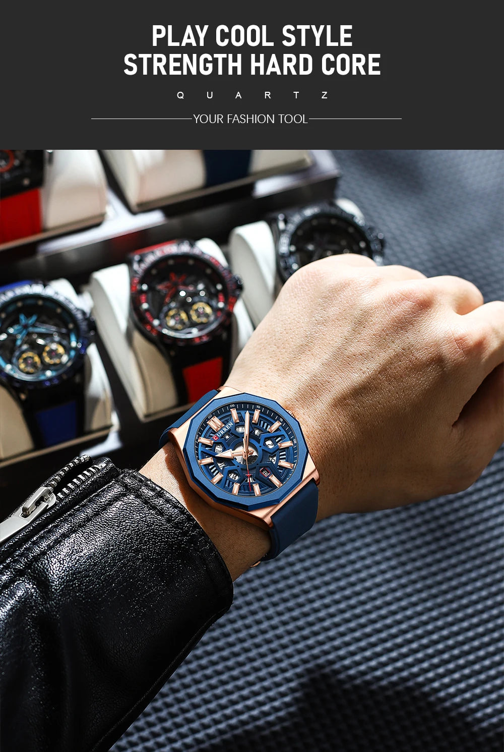 Montre Homme CURREN Design Créatif Quartz Silicone Lumineux Date – Fashion Sport Élégant