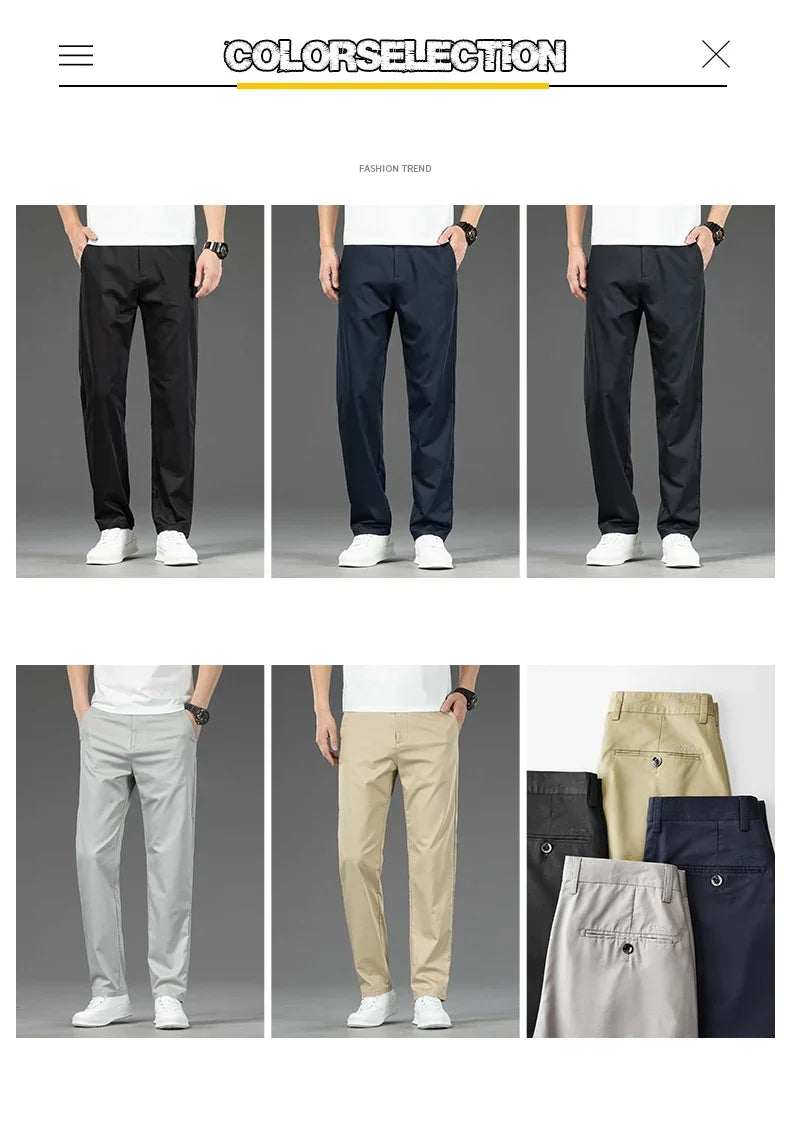 Pantalon Homme Bambou Été Slim Stretch – Léger Business Casual Formel Droit | Noir Gris Kaki | Mode Homme Premium
