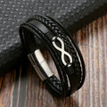 Bracelet Cuir Multi-Rangs Symbole Infini Acier Inoxydable Homme – Style Punk & Biker Authentique | Bijou Homme Streetwear Cadeau Mode Premium