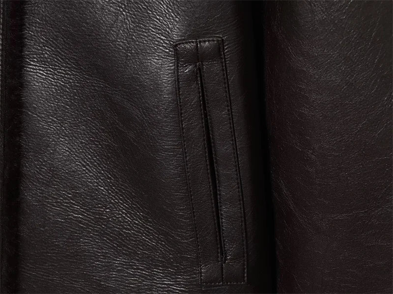 Veste Femme Cuir Synthétique Réversible Marron 2025 – Manches Longues Automne Hiver Unique