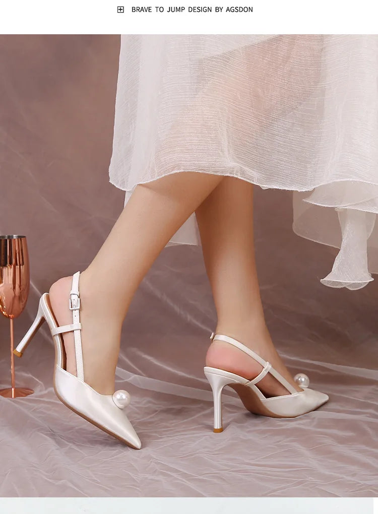 Escarpins Mariage Blanc Stiletto Demoiselle d'Honneur 2025 – Bout Pointu 6.5/8.5CM Pumps