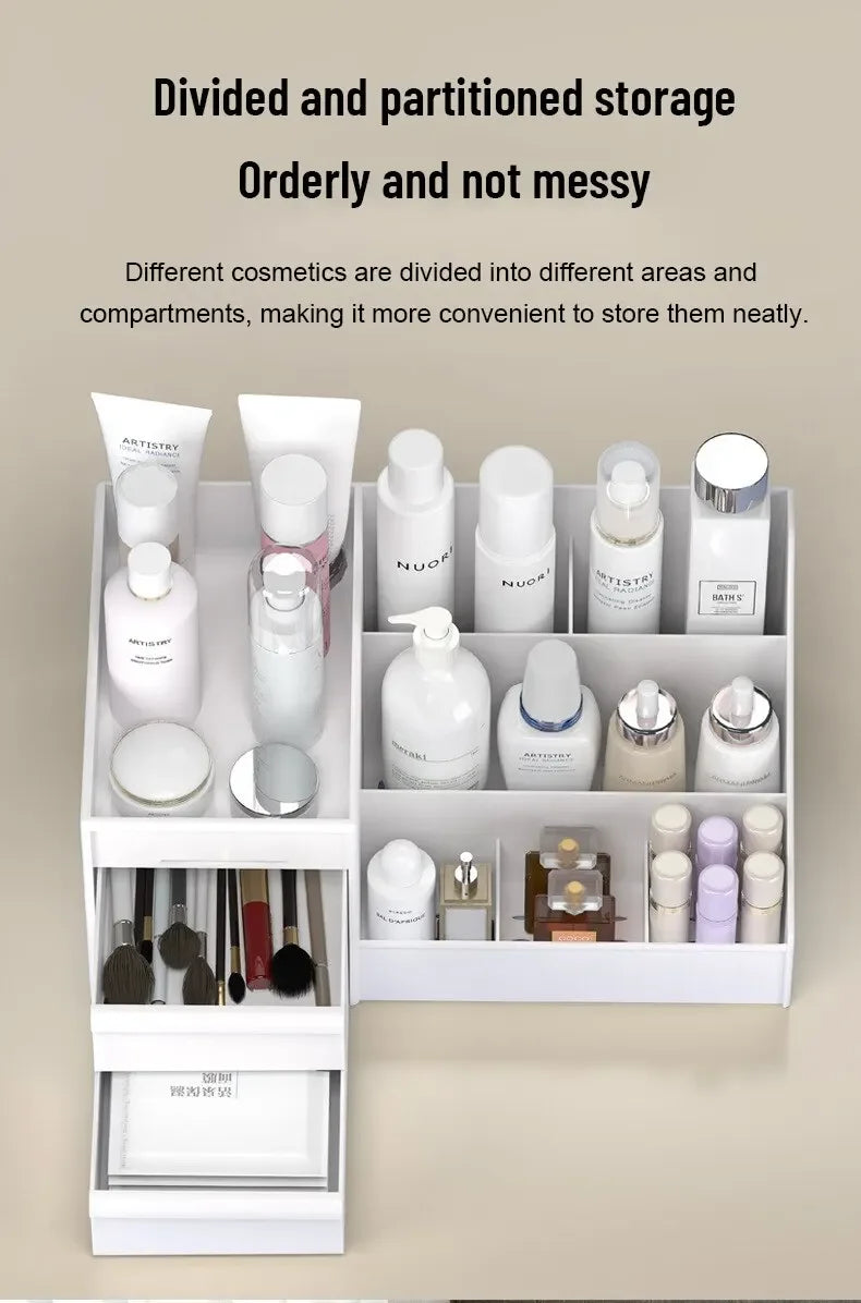 Boîte Rangement Maquillage Rose Tiroir Plastique – Étagère Bureau & Coiffeuse | Organisateur Cosmétiques Desktop
