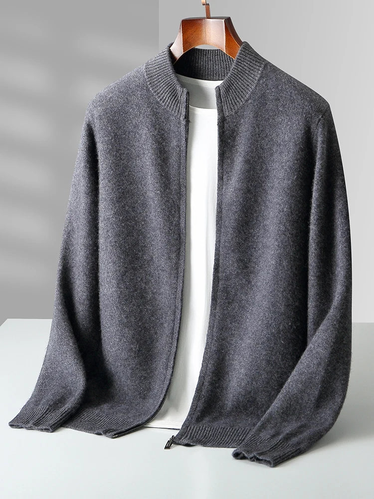Cardigan Homme 100% Laine Mérinos Zippé Cachemire Épais Smart Casual Automne Hiver Chaud Confortable Tricoté Premium – Pull Zippé Luxe Laine Véritable | Mode Homme Luxe Premium