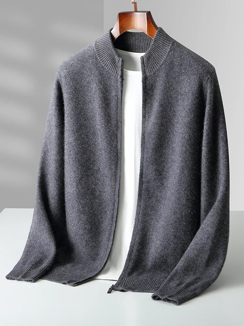 Cardigan Homme 100% Laine Mérinos Zippé Cachemire Épais Smart Casual Automne Hiver Chaud Confortable Tricoté Premium – Pull Zippé Luxe Laine Véritable | Mode Homme Luxe Premium