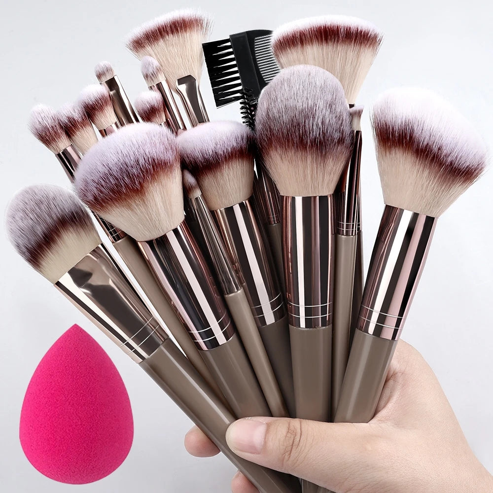 Set Pinceaux Maquillage Professionnel 1 à 20 Pcs – Blush, Highlighter, Fond de Teint & Fard | Ultra-Doux Femme