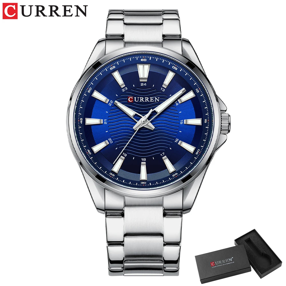 Montre Homme CURREN Business Casual Quartz 44mm – Acier Noir Lumineux Étanche Fashion