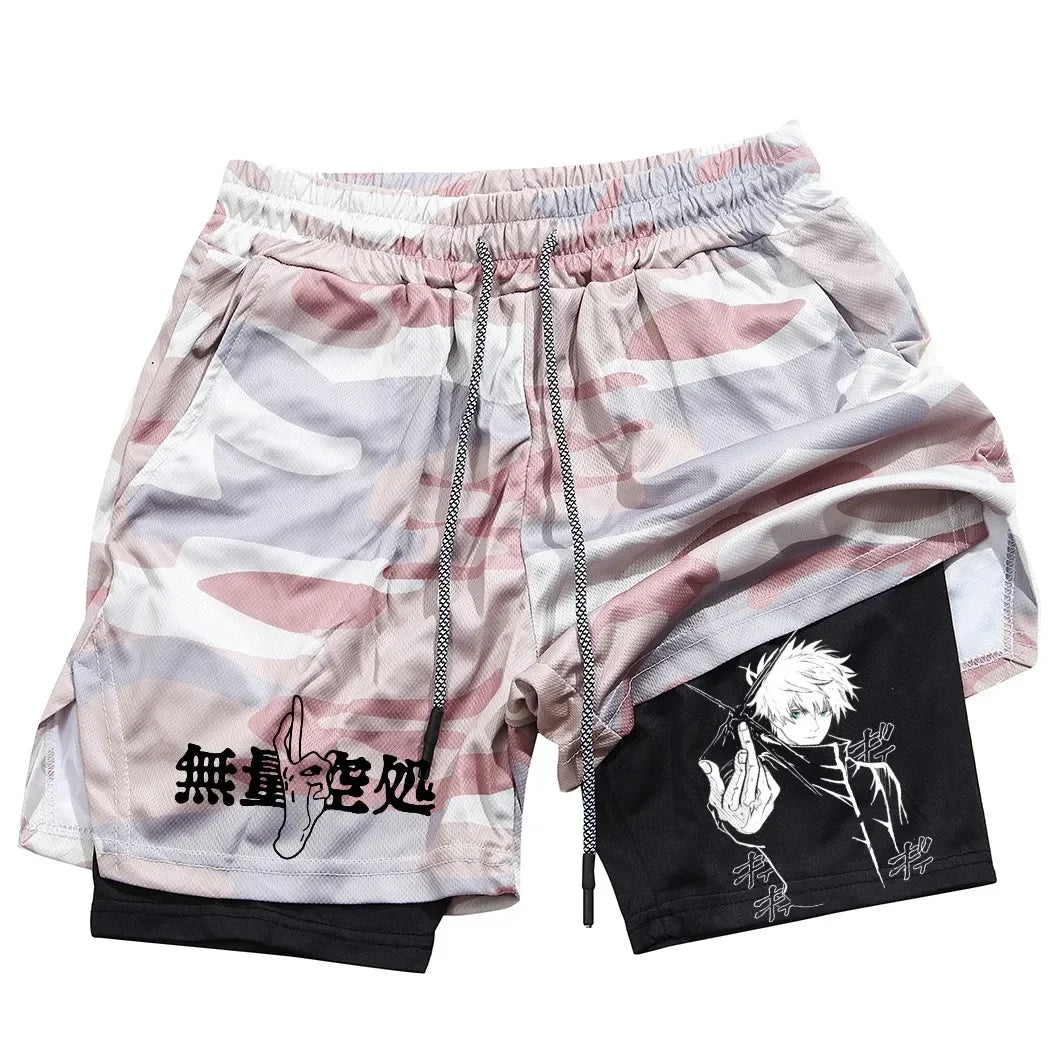 Short Sport Anime 2-en-1 Unisexe – Fitness, Running & Entraînement Été | Imprimé Manga | Homme & Femme