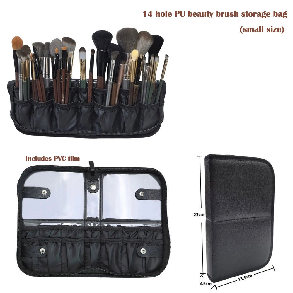 Pochette Pinceaux Maquillage 14/23/29 Trous – Organisateur Oxford Noir Waterproof | Trousse Pinceaux Portable Professionnel