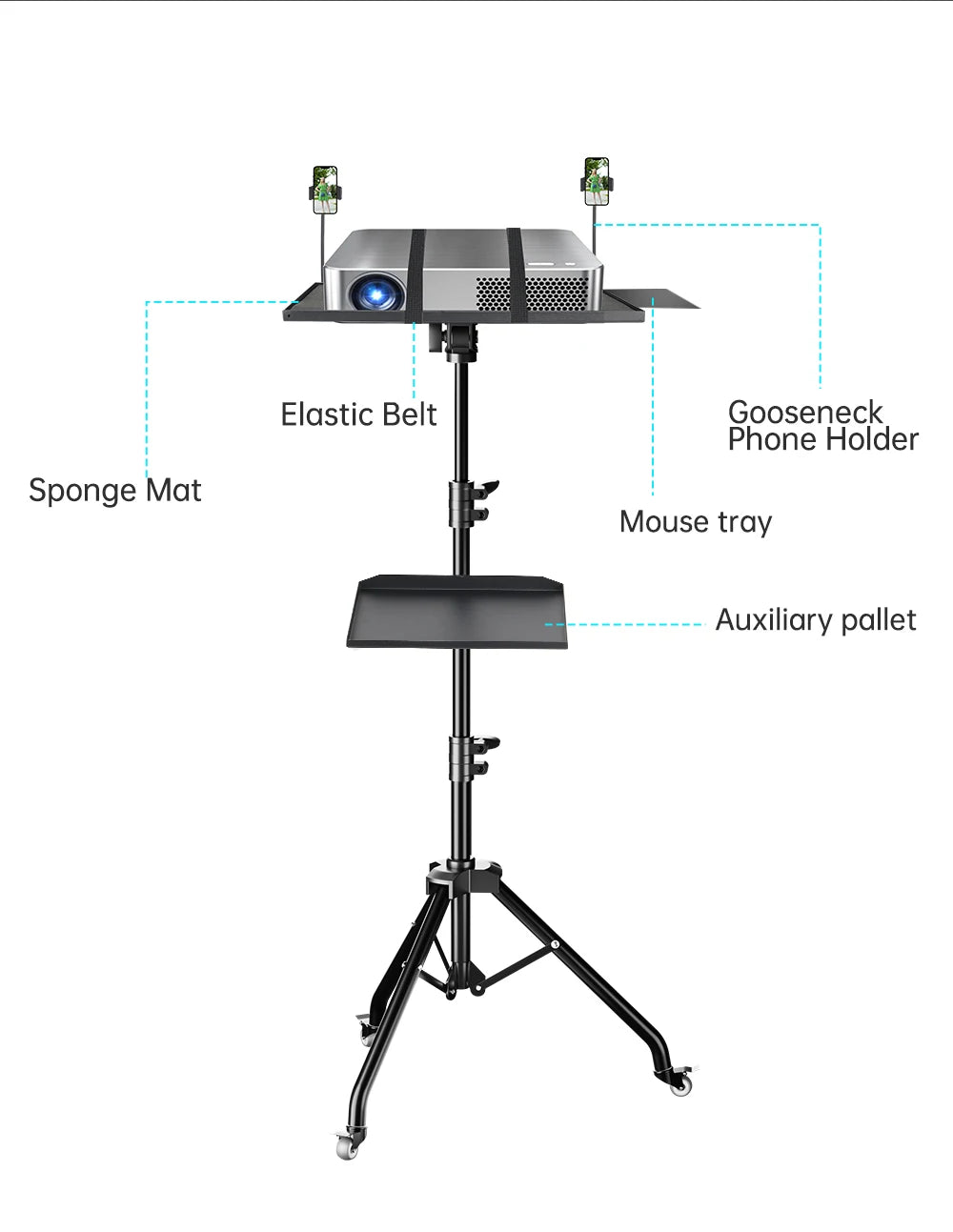Trépied Projecteur & Laptop SH – Hauteur Réglable 58-160cm | Bureau Debout Extérieur Studio