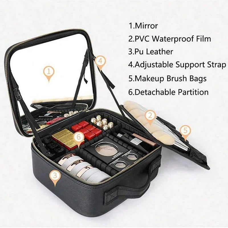 Vanity Case de Voyage LED 3 Couleurs avec Miroir – Trousse Maquillage Lumineuse & Intelligente | Femme