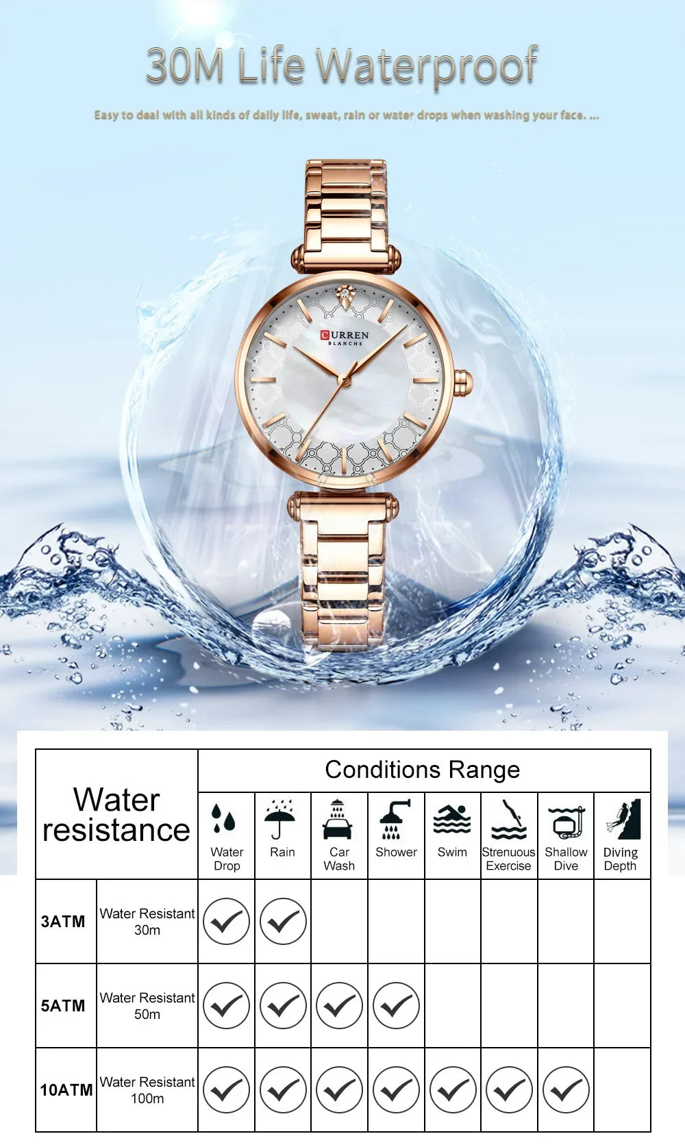 Montre Femme CURREN Luxe Quartz Japonais – Acier Inoxydable Étanche Élégante Fashion