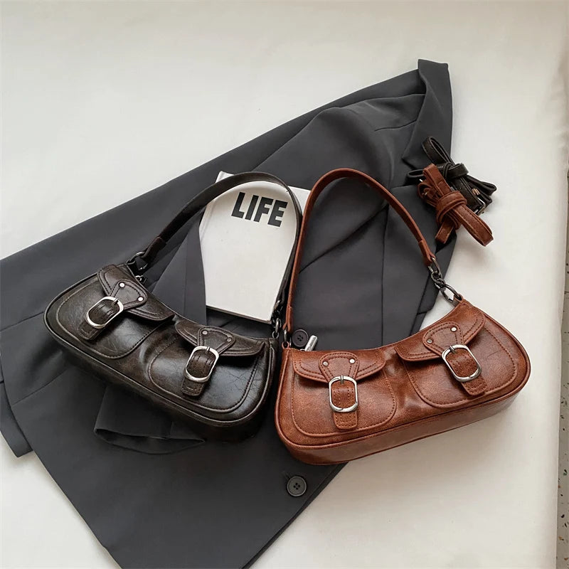 Sac Épaule Femme Cuir PU Double Poches Tendance 2025 – Sac Crossbody Underarm Chic
