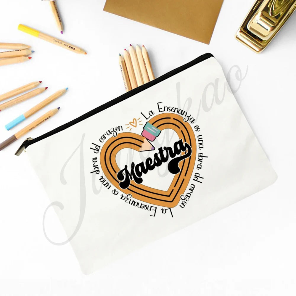 Trousse Maquillage Maestra Imprimé Coeur Espagnol – Organisateur Voyage & Crayon | Cadeau Enseignante