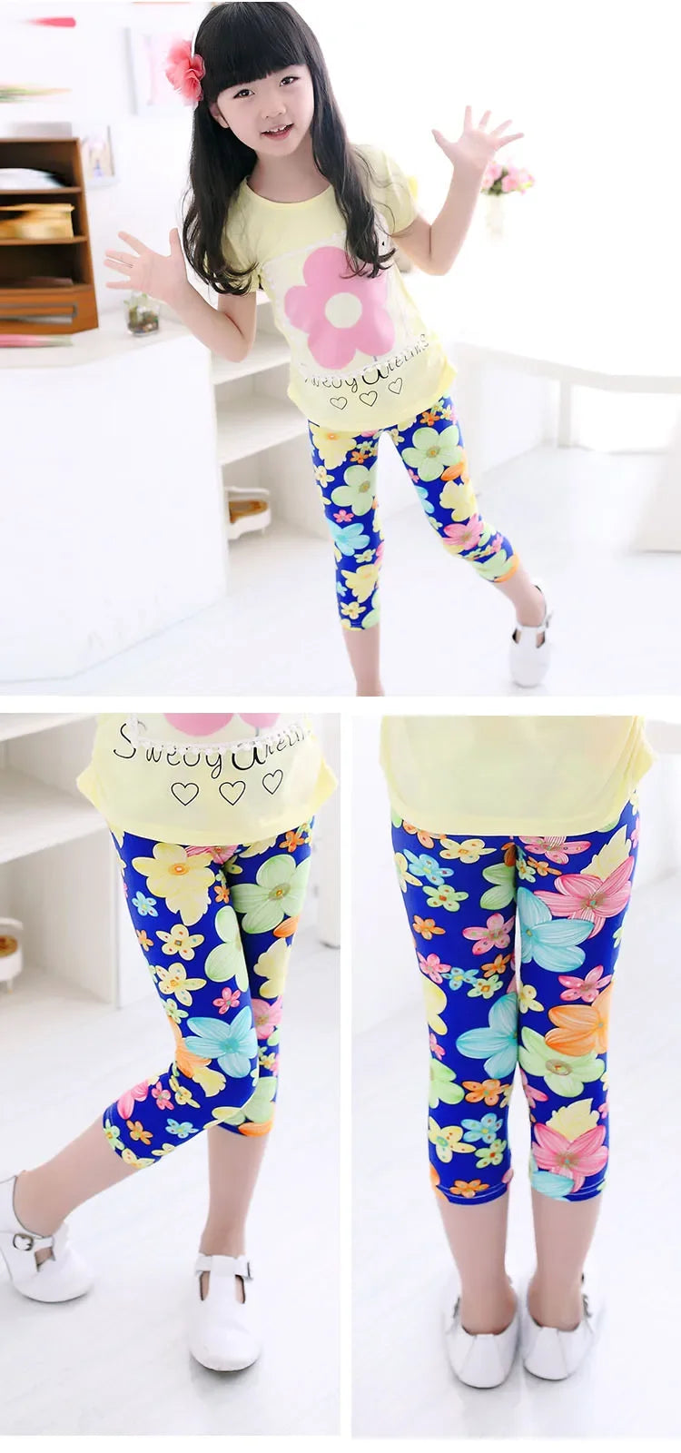 Legging Corsaire Fille Imprimé Fleurs – Pantalon Skinny Stretch Enfant Toutes Tenues 3-10 Ans