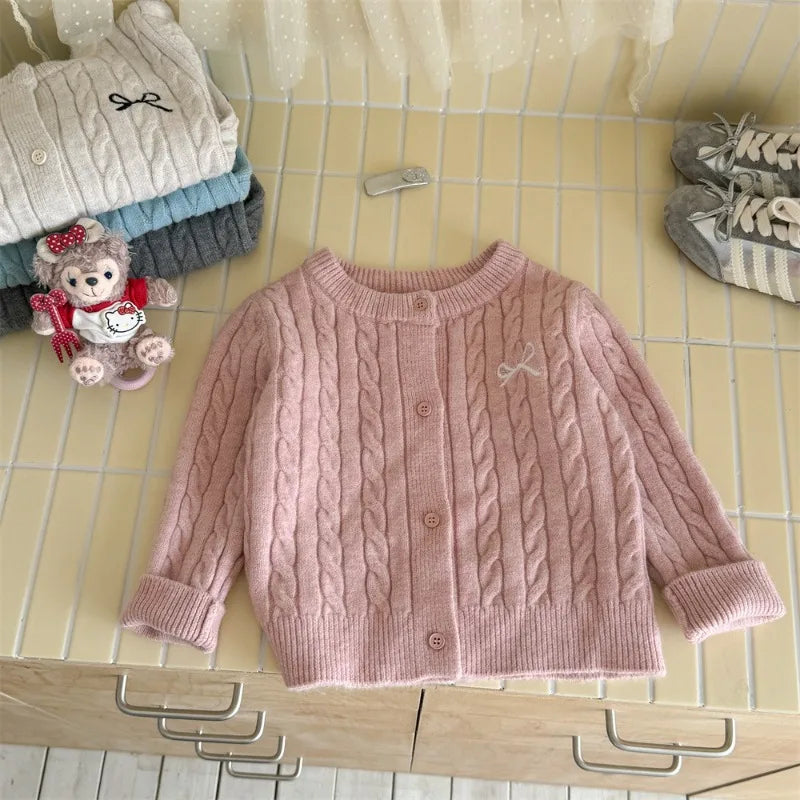 Gilet Cardigan Tricoté Fille Couleur Unie – Pull Mode Enfant Printemps Automne Hiver