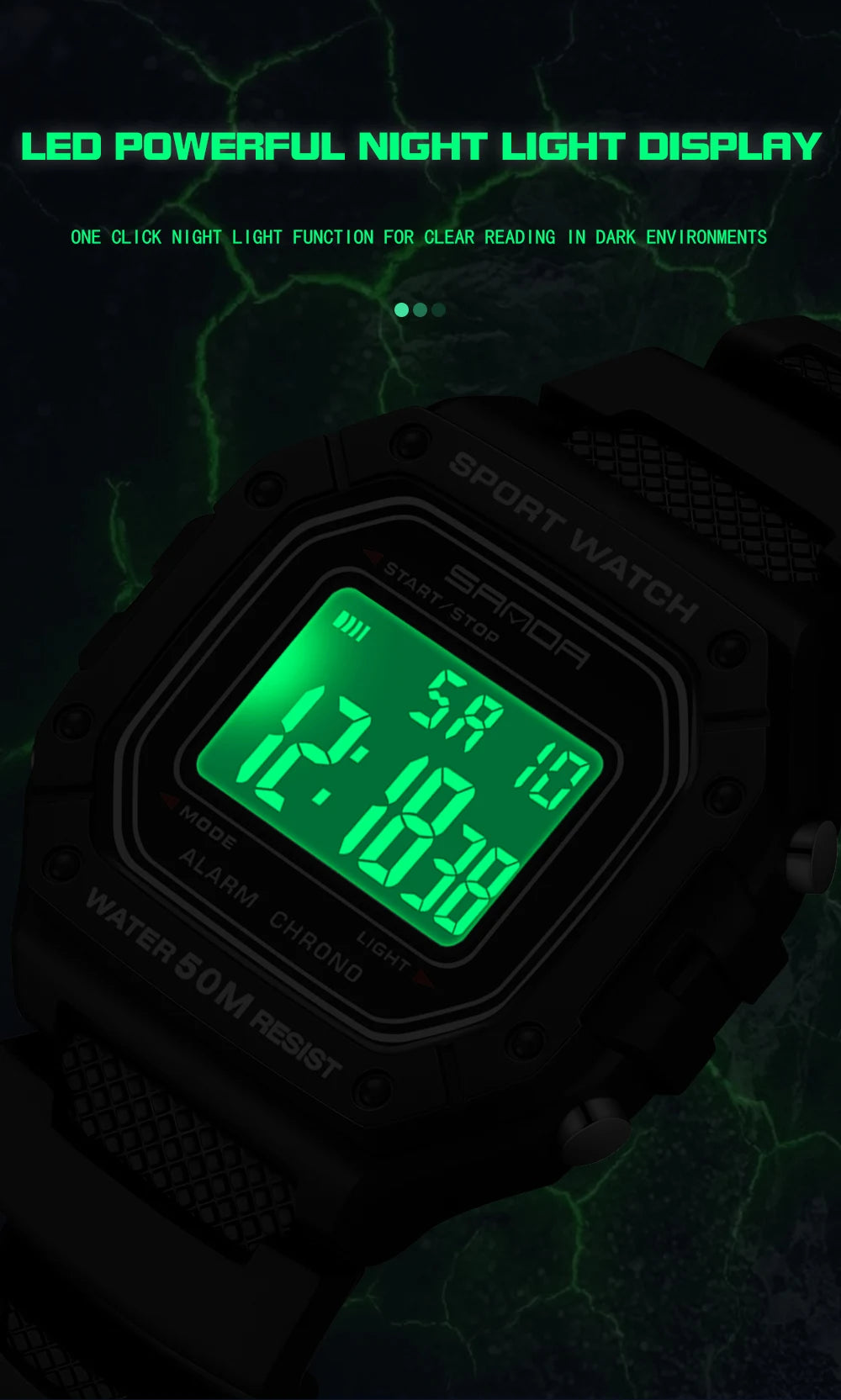 SANDA 2156 Herren Militär Digitaluhr – LED Sport Army Wasserdicht Stoppuhr Großes Zifferblatt
