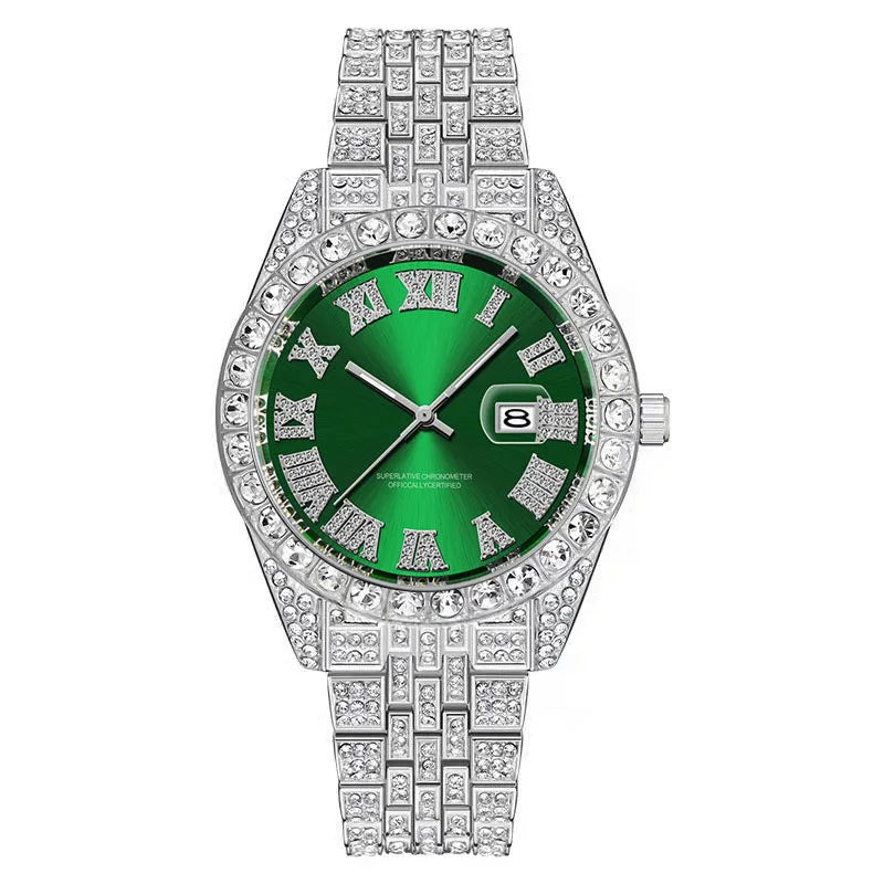 Montre Homme Hip Hop Diamant Fashion Bracelet Alliage Dorée Luxe Date Quartz Tendance Streetwear Bling | Montre Hip Hop Diamant Dorée Premium