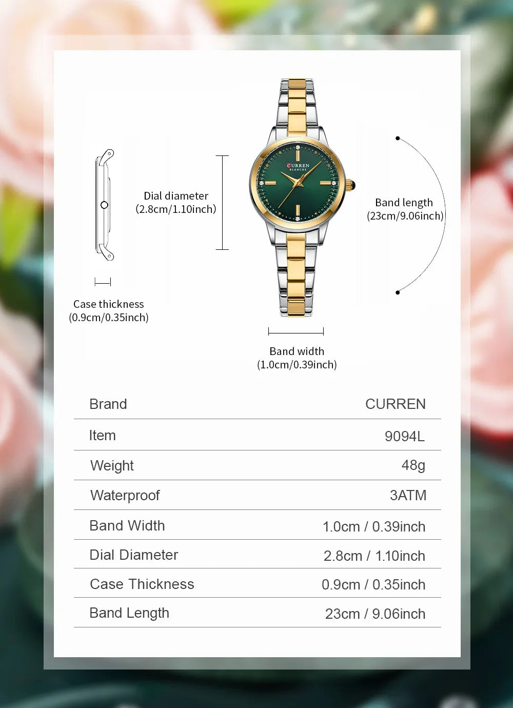 Montre Femme Luxe CURREN Dorée Quartz Acier Inoxydable – Étanche Élégante Minimaliste