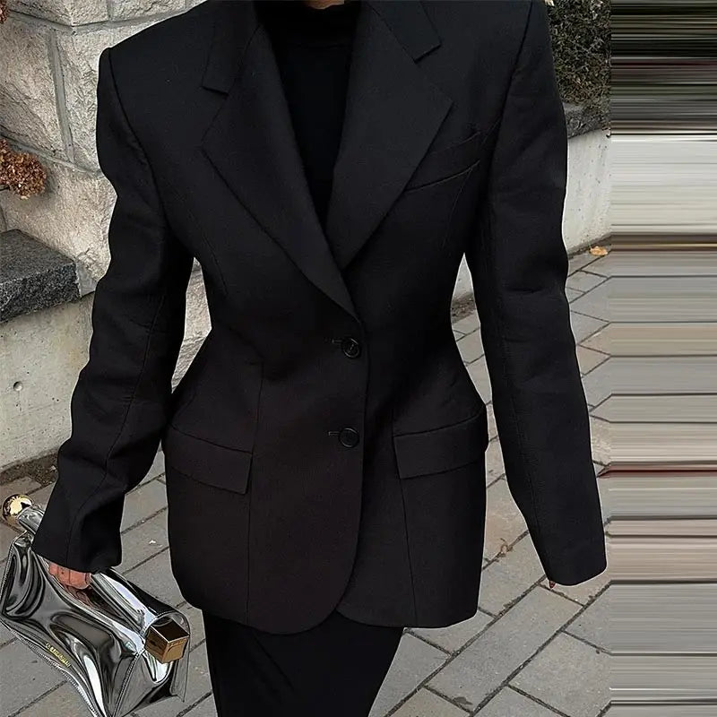 Ensemble Blazer Mini Jupe Femme Élégant – Col Revers Manches Longues Slim Uni | Tenue Bureau Chic 2025