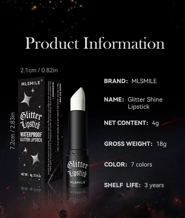 Rouge à Lèvres Glitter 7 Couleurs – Diamond Pearlescent Métallique Waterproof | Lipgloss Noir Femme