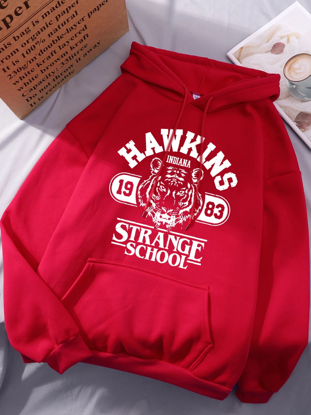Sweat À Capuche Femme Hawkins Strange School 1983 Polaire Chaud Ample Poche – Streetwear | Hiver