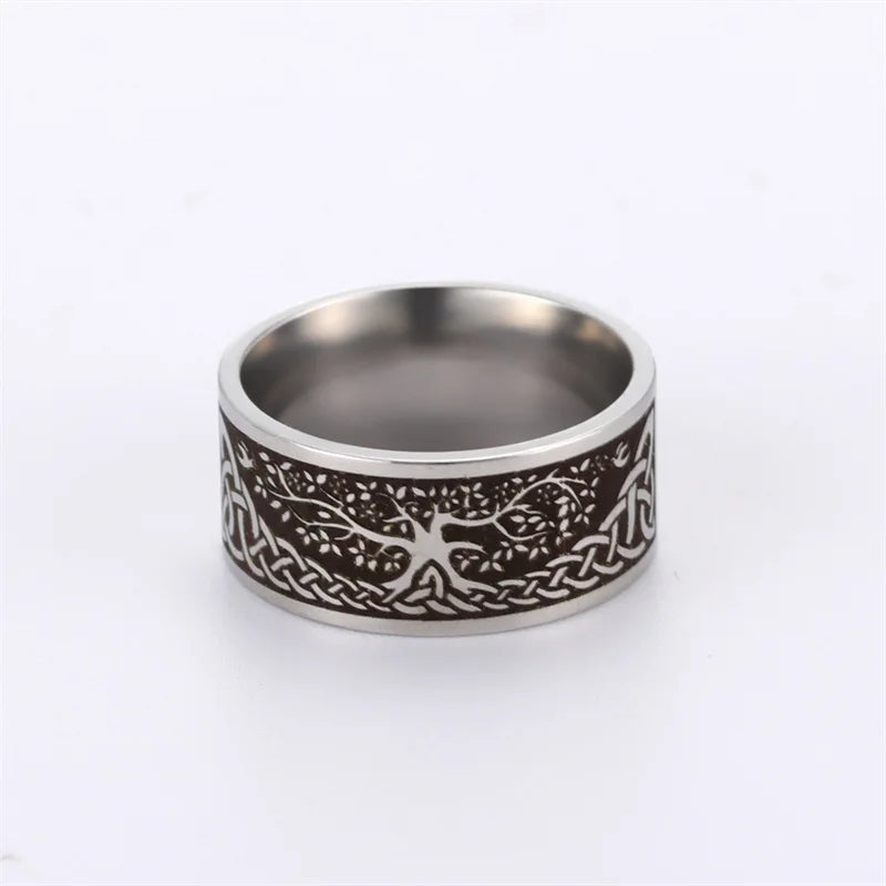 Bague Punk Acier Inoxydable Arbre de Vie Viking – Bague Couple Goth & Nordique | Bijou Homme & Femme | Cadeau Anniversaire & Fête Tendance