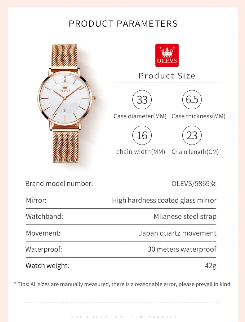 OLEVS Damenuhr Quarz Wasserdicht Luxus Edelstahl Roségold Elegant Geschenkbox Inklusive | OLEVS Damen Luxus Roségold Premium Uhr