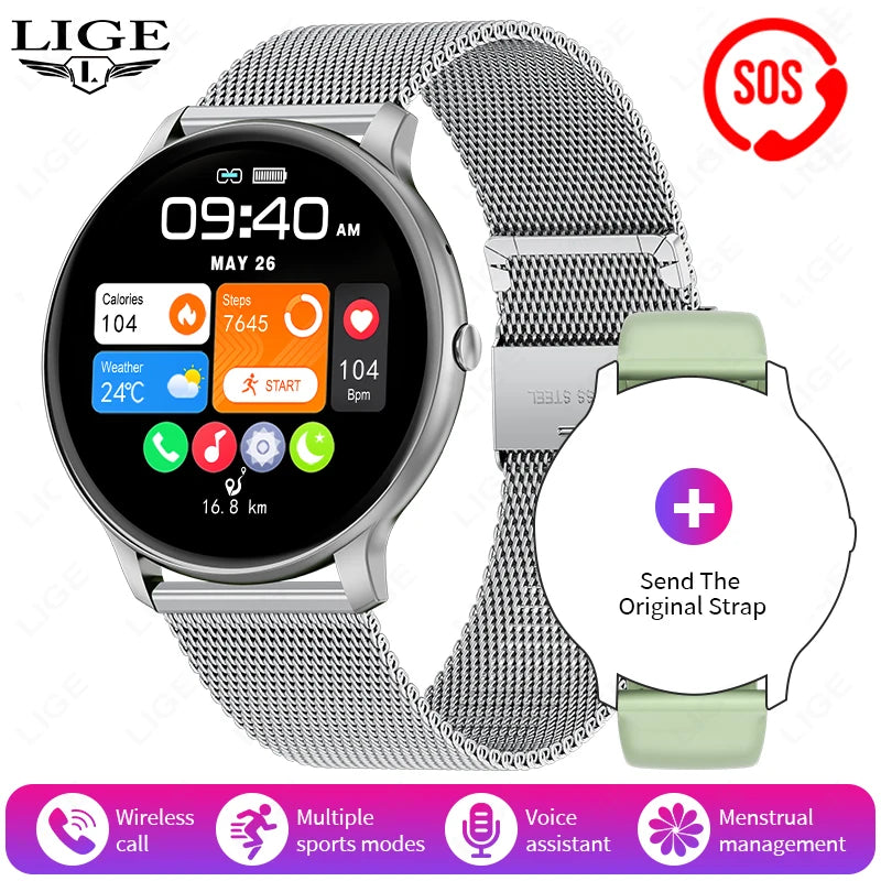 Unisex Smartwatch 1,39" Anrufe Nachrichten Sport Kalorien Wetter DIY Zifferblatt anpassbar Herren Damen Wasserdicht | Premium Multifunktions-Unisex-Smartwatch