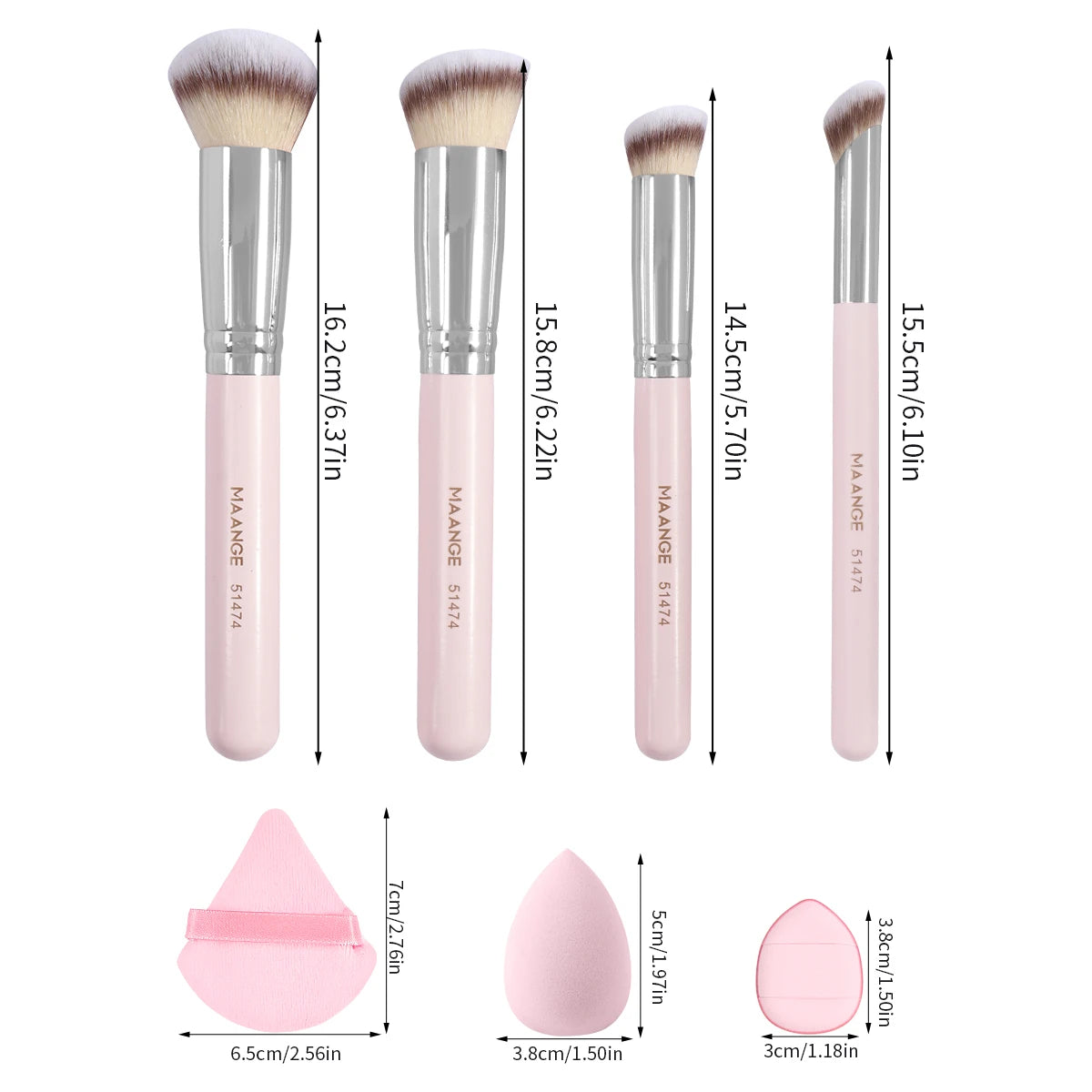 Kit Outils Maquillage 11 Pcs MAANGE – 4 Pinceaux, Puff Poudre, Éponge, Coussin d’Air & Correcteur | Set Complet Fard à Paupières