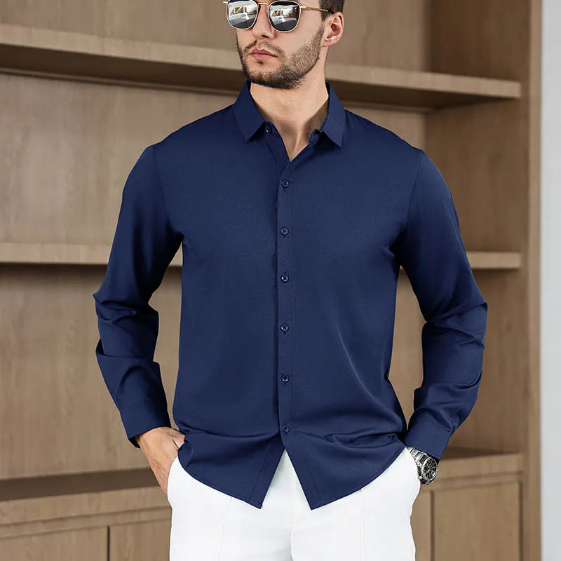 Herren Business Casual Hemd Langarm Einfarbig Bügelleicht – Bequem Ganzjährig Vielseitig | Elegante Herrenmode