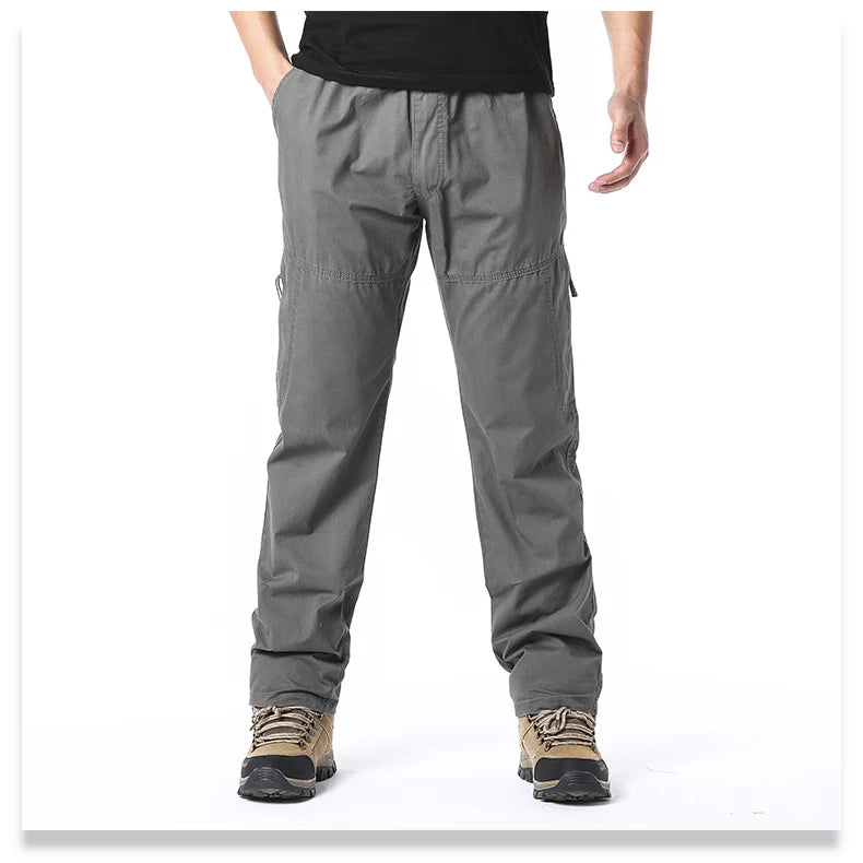 Pantalon Cargo Homme Coton Haute Qualité Multi-Poches Taille Élastique Loose – Casual Outdoor Camping Randonnée Travail Printemps Automne | Mode Homme Tactique