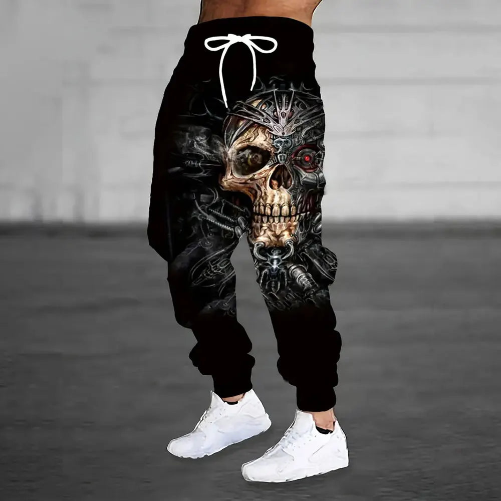 Men's Large Size Loose Pocket Draw Rope Sports Sweatpants Winter New Thick Warm Sweatpants Fashion Dragon Print Sweatpants