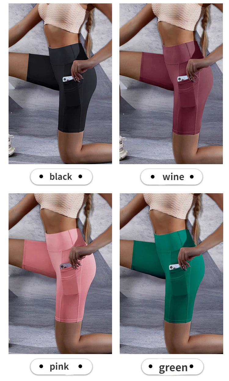 Short Sport Femme Taille Haute Double Poche Élastique Slim Multicolore – Short Yoga Gym Running Fitness | Mode Athleisure