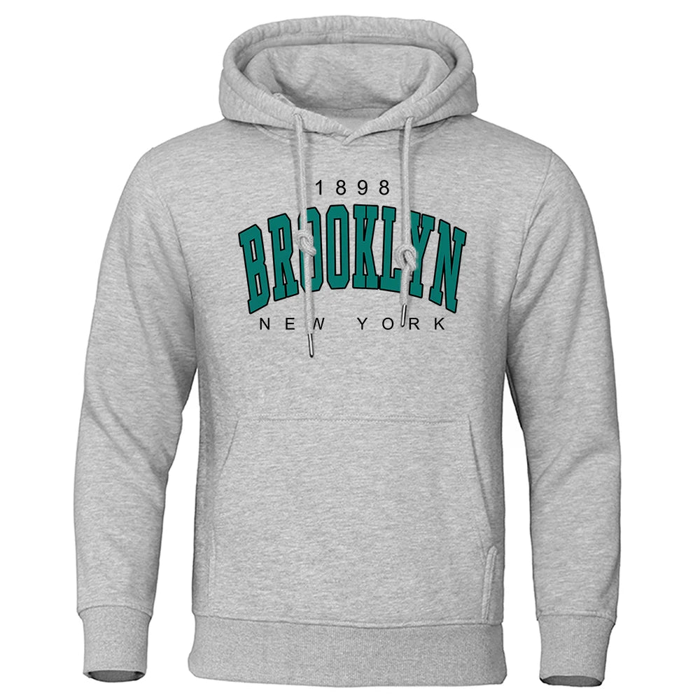 Sweatshirt Homme Oversize Col Rond Imprimé Brooklyn New York 1898 Fashion Créatif Streetwear Casual Tendance – Hoodie Graphique Urban Vintage | Mode Homme Streetwear Premium