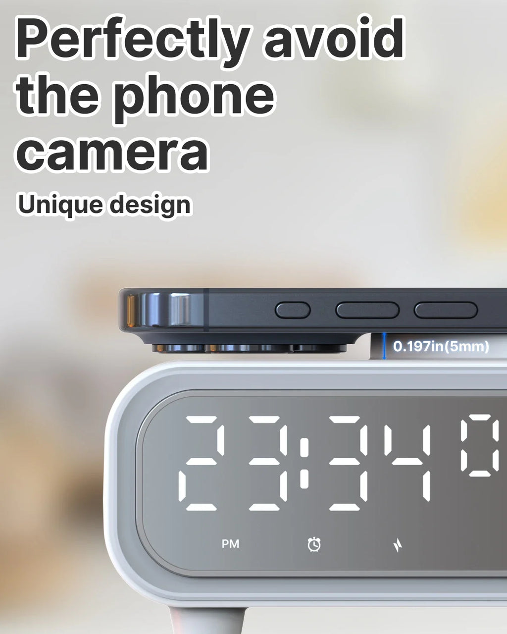 Chargeur Sans Fil 15W Horloge Alarme LED – Thermomètre Veilleuse Dock iPhone Écouteurs