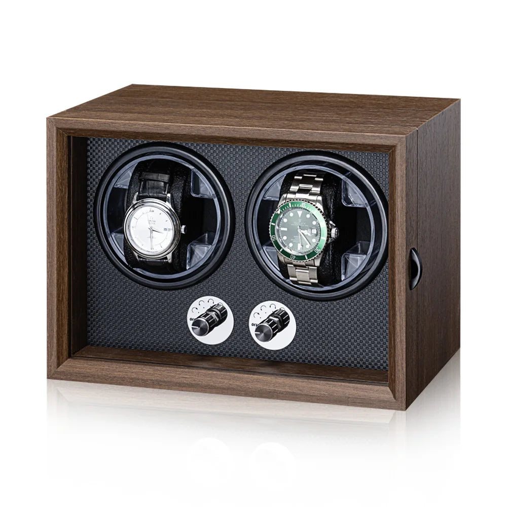 Remontoir Montre Automatique 1/2/4/6 Slots Boîte Bois Moteur Silencieux LED Bleue Vitrine Bijoux Premium | Remontoir Montre Automatique Bois LED Premium
