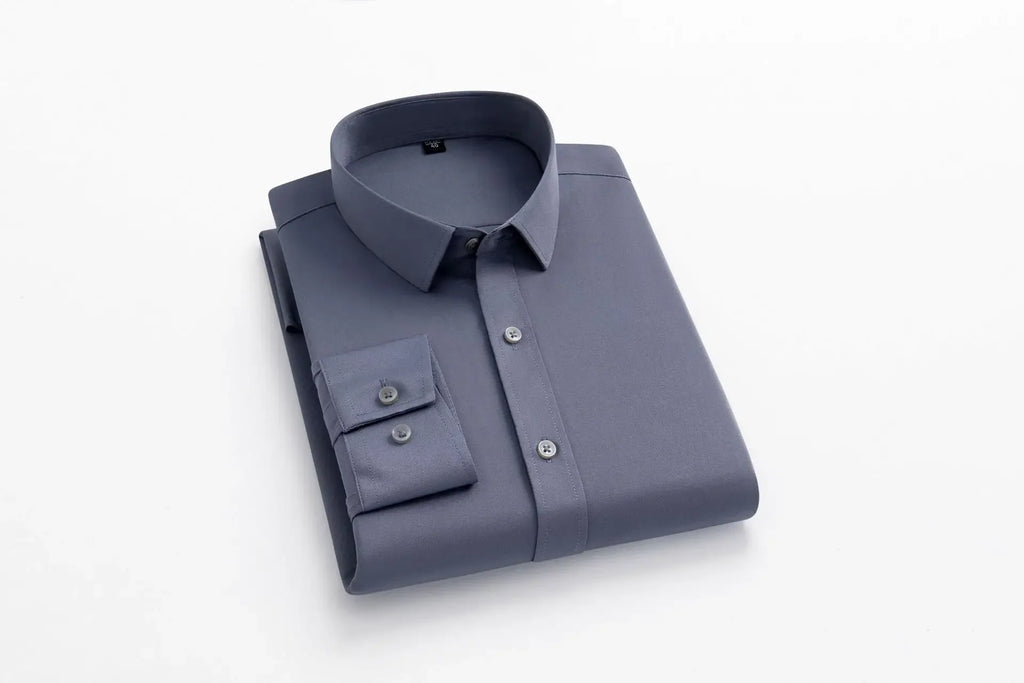 Chemise Homme Manches Longues Élastique Col Mao Sans Repassage – Tenue Professionnelle Business Dress Élégante | Mode Homme Premium
