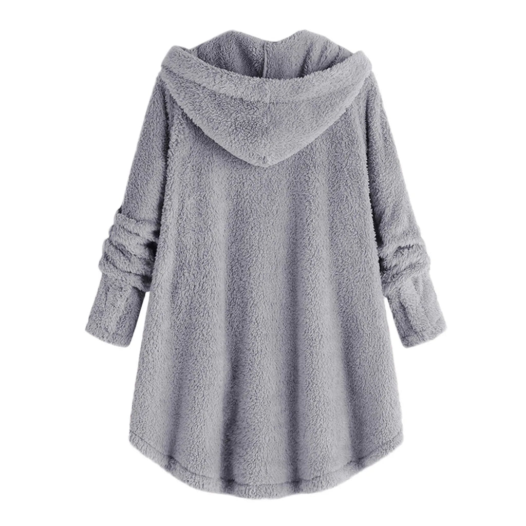 Damen Teddyfell-Mantel mit Kapuze – Warme Fleece-Jacke Unifarben | Herbst Winter Trend