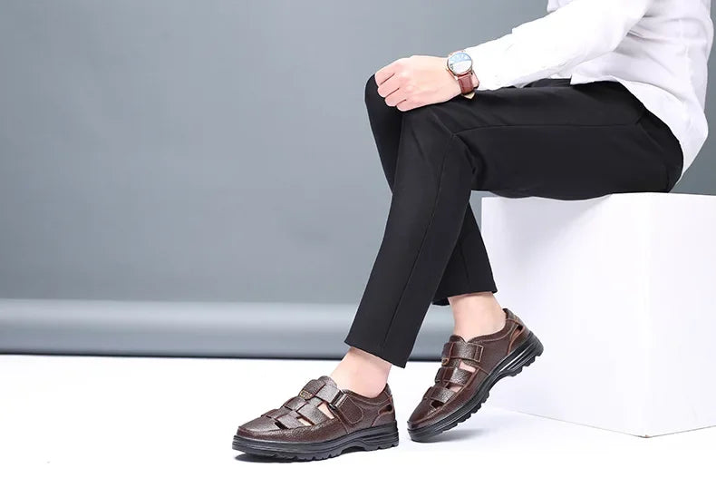 Sandales Cuir Véritable Homme Hollow Respirant 2025 – Casual Confortables Été