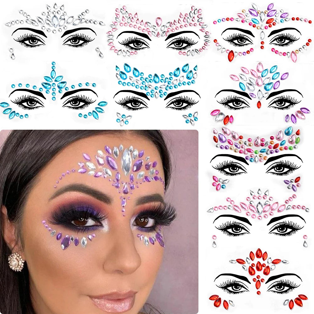 Stickers Strass Visage – Tatouages Temporaires Glitter Diamant | Fête & Maquillage