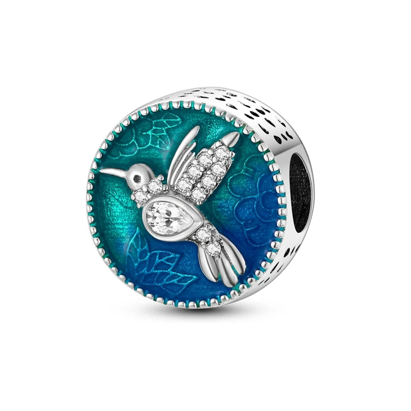 Charm Argent 925 Bleu Rotatif – Œil Démon, Main, Lune & Ciel Étoilé | Perle Pendentif Bracelet Femme | Bijou Spirituel & Mystique