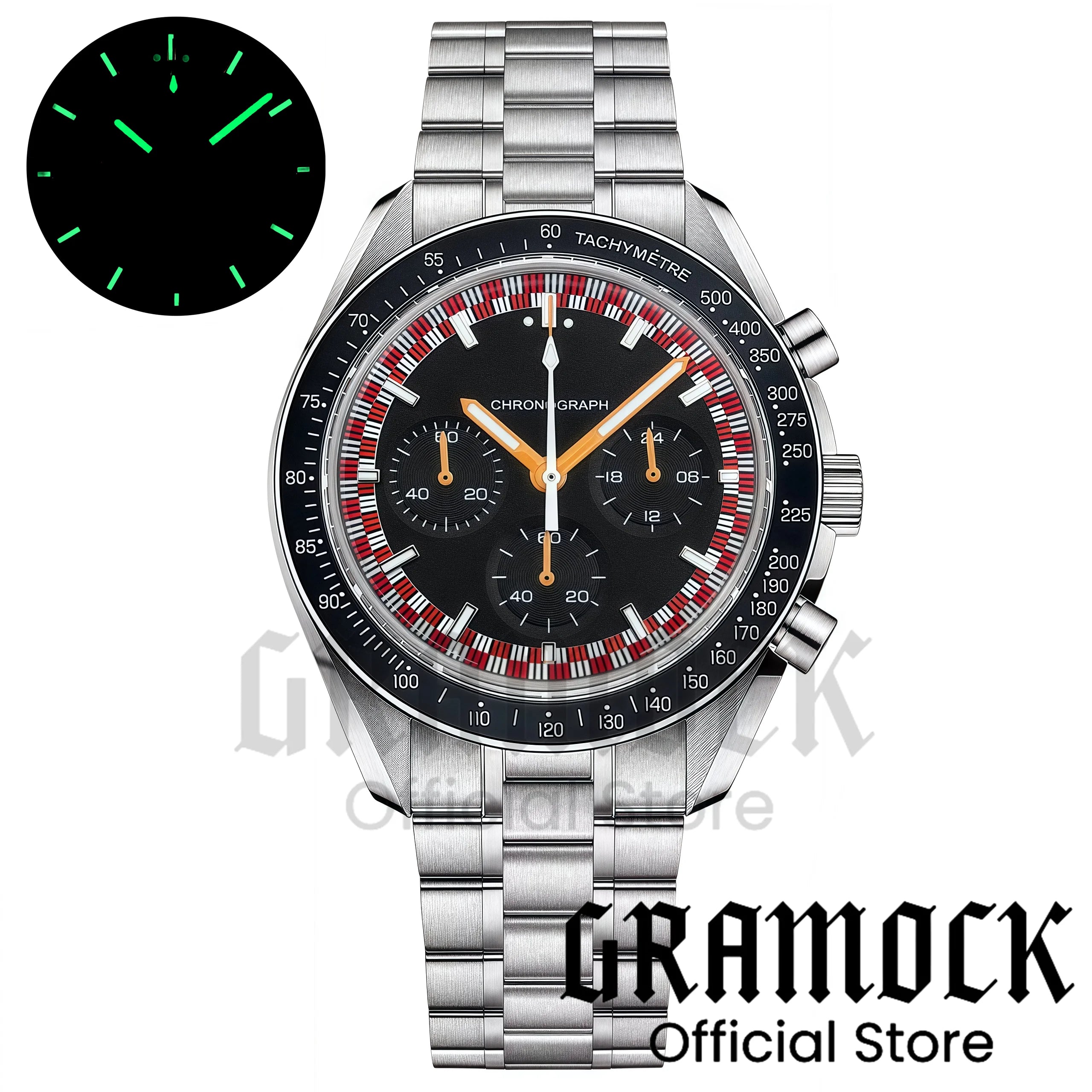 Montre Homme Gramock 40mm Quartz Moon Chronographe – Cadran Lumineux Acier Verre Minéral