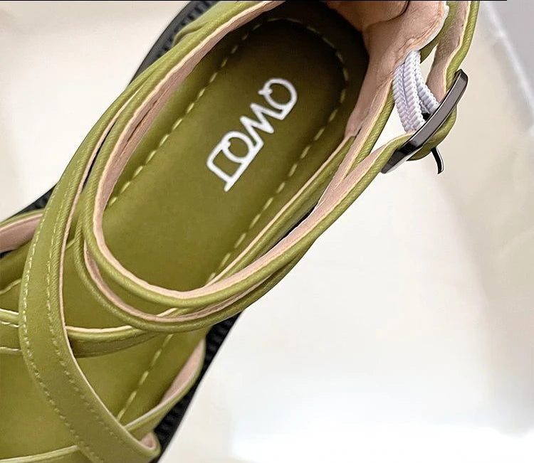 Grüne Römische Sandalen Mittelhoher Absatz Plateau Reißverschluss 2025 – Atmungsaktiv Mode Sommer