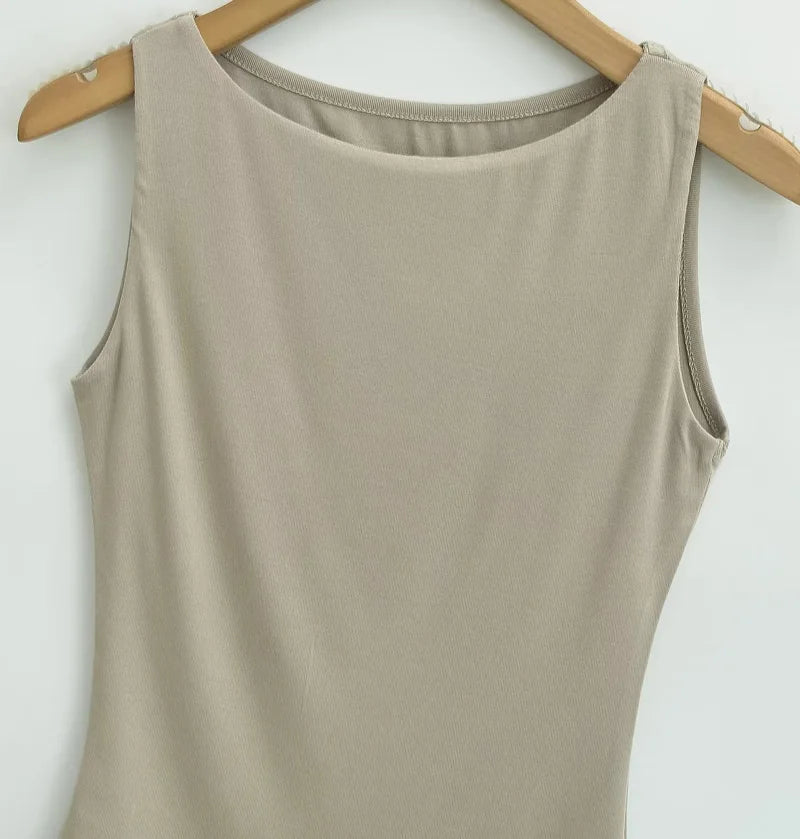 Débardeur Double Épaisseur Col Bateau Ultra-Doux - Stretch Casual Sans Manches Multicolore Femme