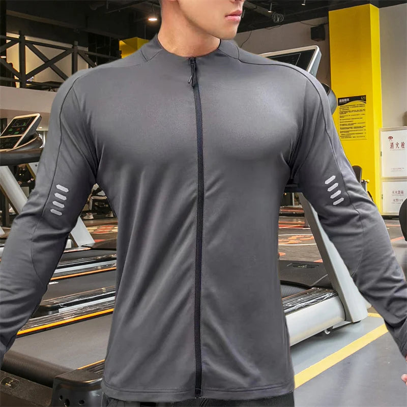 T-Shirt Zippé Homme Manches Longues – Jogging Gym Fitness Training Casual Sport