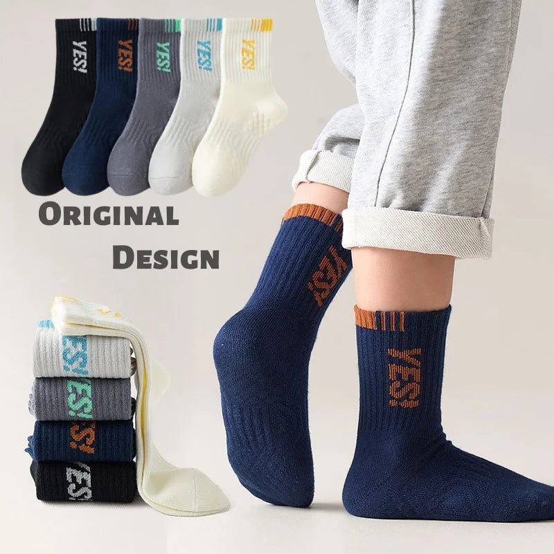 Lot 5 Paires Chaussettes Garçon Coton Rayures Motif Football – Chaussettes Enfant Printemps Automne 1-14 Ans