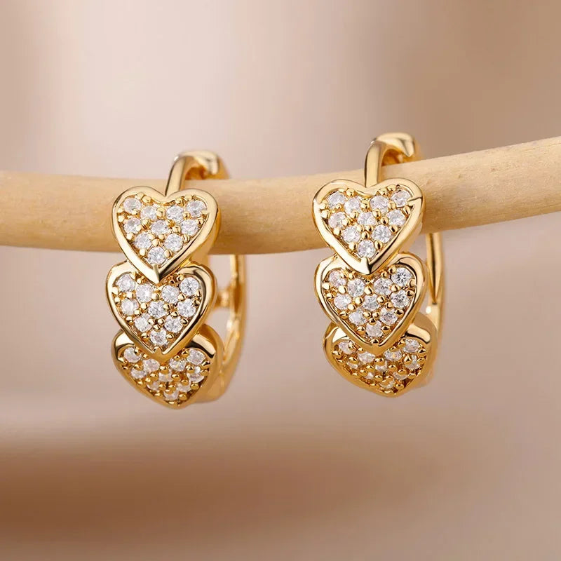 Créoles Luxe Pavées Zircon Couleur Or — Boucles d'Oreilles Femme Élégantes