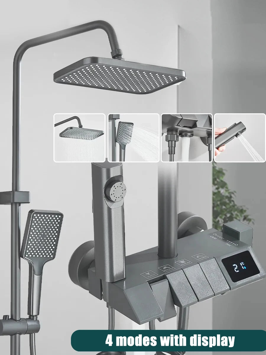 Ensemble Douche Blanc 4 Voies Style Piano – Pluie, Affichage Digital Optionnel & Bidet | Système Douche Complet