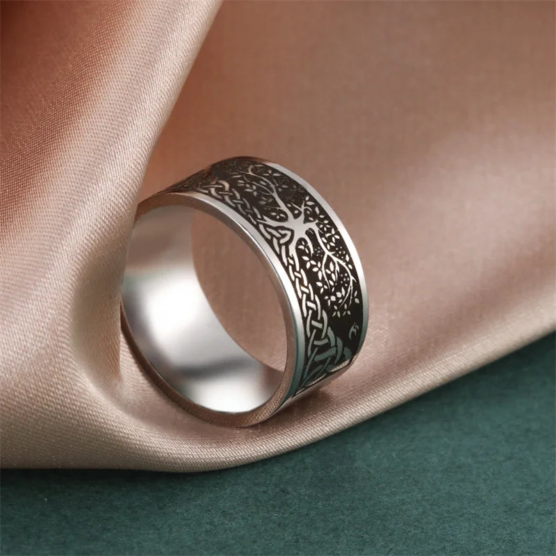 Bague Punk Acier Inoxydable Arbre de Vie Viking – Bague Couple Goth & Nordique | Bijou Homme & Femme | Cadeau Anniversaire & Fête Tendance